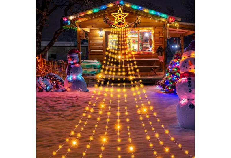 RWEUOQ LED-Lichterkette LED-Lichtervorhang Weihnachtsbaum Mit Stern, 3.5m* 9 Vorhänge, 350-flammig, 8 Modi Beleuchtung, IP65 Wasserdicht Dekorative Lichterkette außen von RWEUOQ