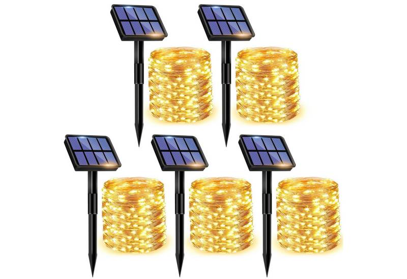 RWEUOQ LED-Lichterkette Lichterketten Solar Lichterkette wasserdicht Sonnenbetrieben 5 Stück, 200-flammig, 5x22M, 5x200 LEDs Lange Lichterkette Aussen(Buntes Licht) von RWEUOQ