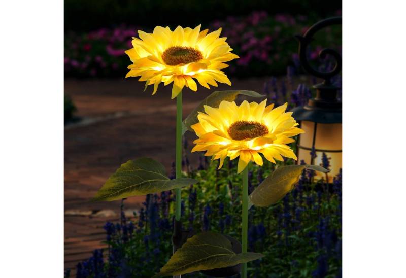 RWEUOQ LED Solarleuchte 2er Sonnenblumen LED fest integriert, Neutralweiß wetterfest flexible, Energieeffizient, IP65 wasserdicht automatisch leuchtend bei Dämmerung von RWEUOQ