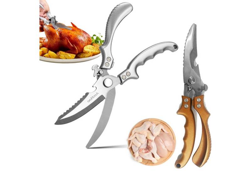 RWEUOQ Messer-Set 2er Küchenscheren mikroverzahnte Klingen für Fleisch ergonomischer (Hochwertiges 2-teiliges Küchenscheren-Set für vielseitiges Schneiden, 2-tlg., Ideal für Küche & Grill– präzises Schneiden mit minimalem Kraftaufwand), Rostfrei, mikroverzahnt, federunterstützt, spülmaschinenfest&langlebig von RWEUOQ