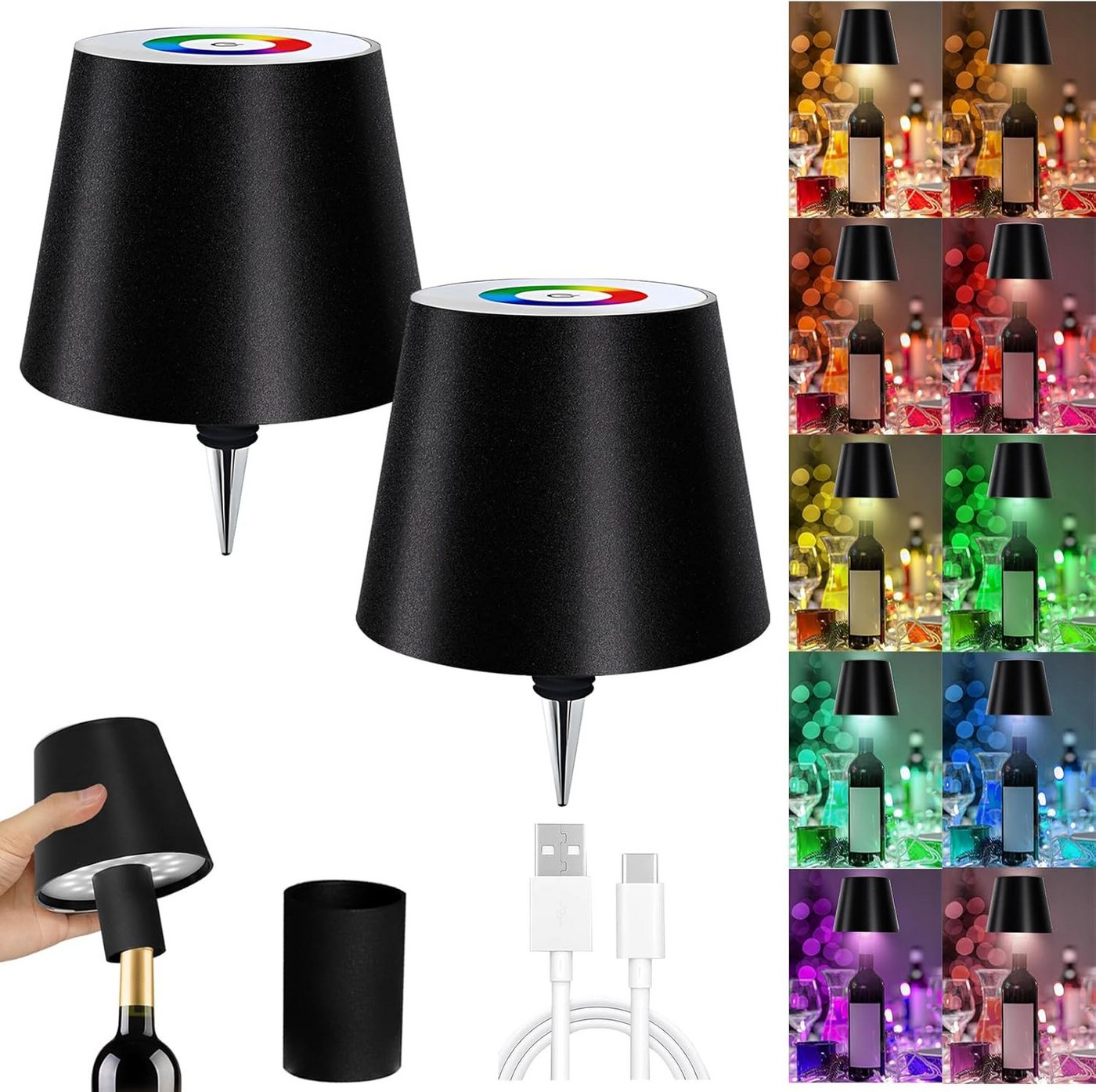 RWEUOQ Nachtlicht LED-Flaschenlicht*2 Kabellos RGB Eingebetteter Dimmbar Touch-Schalter RWEUOQ Nachtlicht LED-Flaschenlicht*2 Kabellos RGB Eingebetteter Dimmbar Touch-Schalter von RWEUOQ