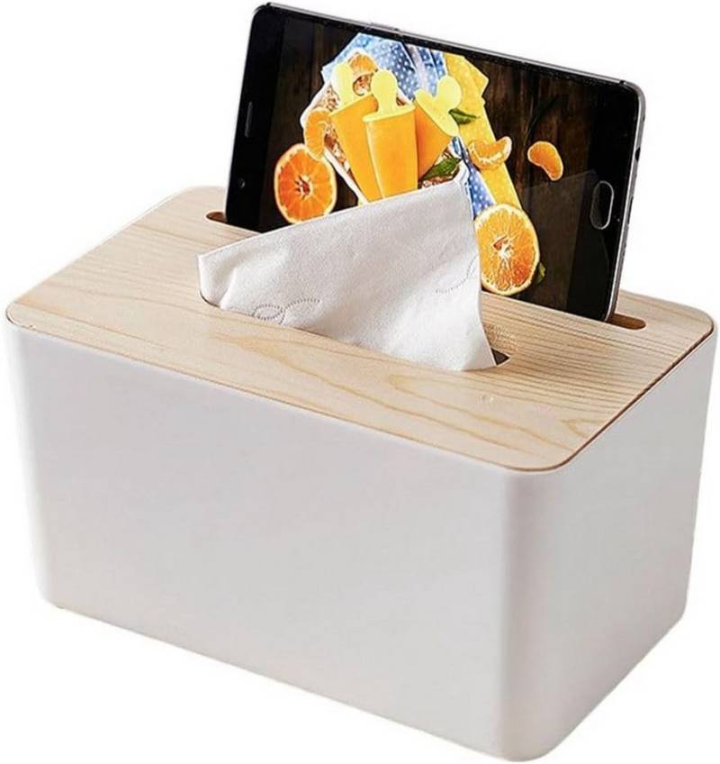 RWEUOQ Papiertuchbox Papiertuchbox 2 StückTücherbox mit Kiefernholz-Deckel Handy-Steckpla, Kosmetiktuchspender Halterung Kunststoff PP Taschentuch Organizer von RWEUOQ
