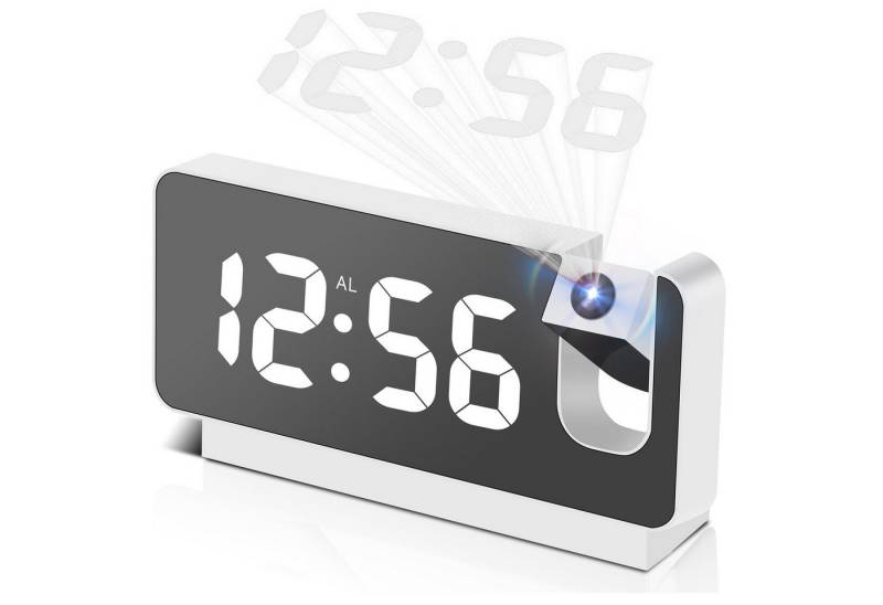 RWEUOQ Projektionswecker Digitalwecker aufladbar mit 180° Projektor, LED-Digitaluhr Doppelalarm Temperaturanzeige Snooze 12/24H, 2 Helligkeiten und Auto-Dimmung, usw. von RWEUOQ