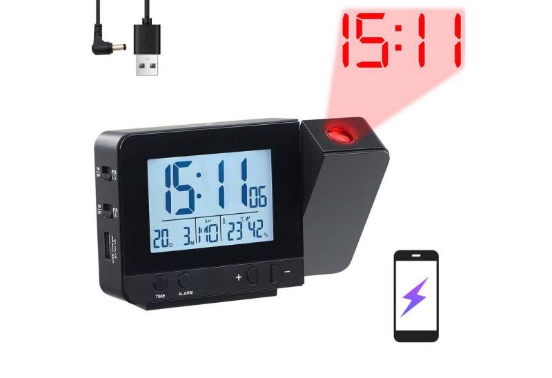 RWEUOQ Projektionswecker Projektionswecker Digital Wecker Projektionsuhr Projektion LED Alarm mit Temperatur/Luftfeuchtigkeitsanzeige, Unterstützt Laden von Handys von RWEUOQ