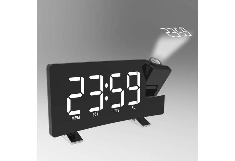 RWEUOQ Projektionswecker Wecker mit FM-Radio, Projektion Radiowecker 2 Alarme, 15 Radiospeicher Snooze-Funktion, LED-Display, 3 Helligkeiten, USB-Ladeport und Dimmer von RWEUOQ