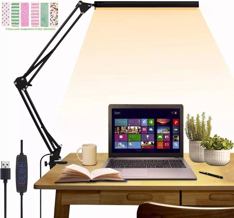 RWEUOQ Schreibtischlampe LED Schreibtischlampe Augenschutz Schreibtischlampe Tischlampe Dimmbar, Augenschutz, Hochwertiges Aluminium, Warmes Licht, warmweißes Licht und kühles Licht, 3 Farbmodi (3200K-6500K) und 10 Helligkeitsstufen von RWEUOQ