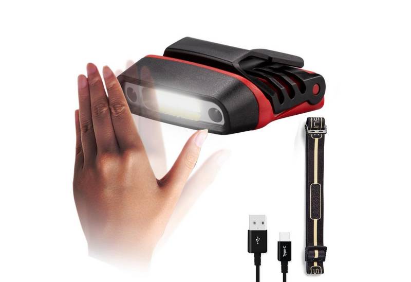 RWEUOQ Stirnlampe LED Stirnlampe IPX5 Wasserdicht Clip-On-Kopflampe USB wiederaufladbar (inklusive Stirnband, mit Intelligente Sensorfunktion, Superhell Einstellbare, 5 Beleuchtungsmodi), Ideal für Angeln, Camping, Laufen und Handarbeit usw. von RWEUOQ