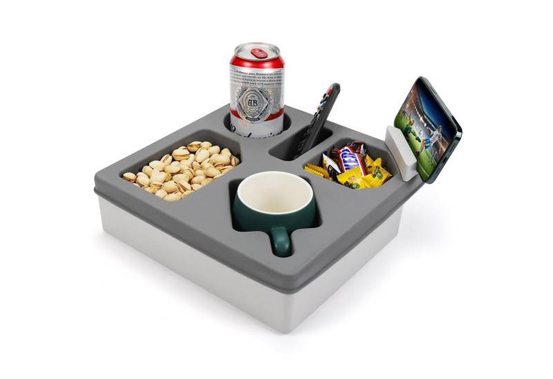 RWEUOQ Tablett Tragbares Sofa-Getränkehalter-Tablett Mit 360° Drehbarem Telefonhalter, Silikon, (Wasserdichter Sofa-Getränkehalter-Organizer, 1-tlg., Aufbewahrungsbox for Snacks, Getränke, Fernbedienung), Couch Bar Snackbox, Sofa Beistelltisch Serviertablett von RWEUOQ