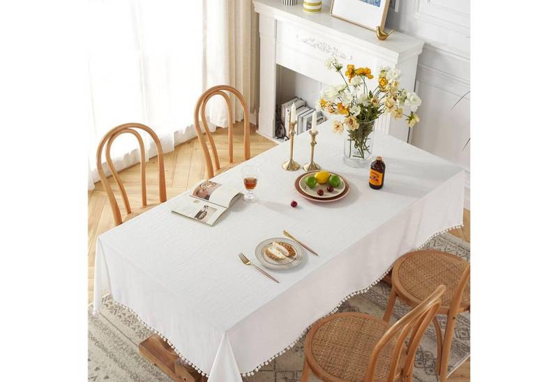 RWEUOQ Tischdecke Tischwäsche, Tischtuch Leinen Abwaschbar Tischdecke mit Quaste (Tischtuch Küchentischdecke 1-tlg, Tischdeko Quaste Tischwäsche Couchtisch Table Cloth), für Geburtstag Party Hochzeit Home Deko von RWEUOQ