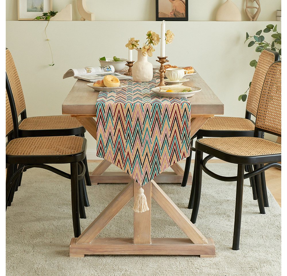 RWEUOQ Tischläufer Tischfahne mit Quasten, Vintage, Moderner Tischläufer (Tischläufer Retro Jacquard 1-tlg, Boho Tischläufer, Tischdecke Leinenoptik), für Esszimmer Party Deko, Hochzeit, Verlobung, Housewarming Geschenk von RWEUOQ