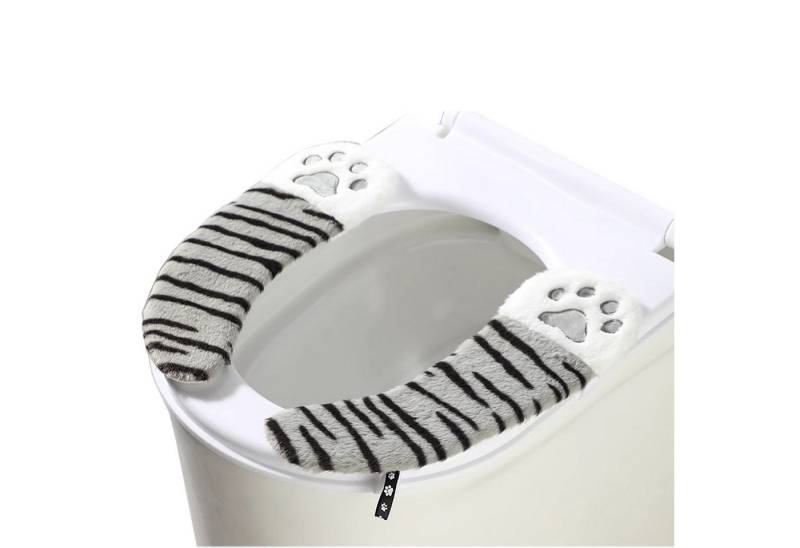 RWEUOQ WC-Deckelbezug Toilettensitzbezug Weich Plüsch Warm Grau, Polyester, Zweiteiliger Toilettensitzbezug mit Niedliches Katzendesign von RWEUOQ