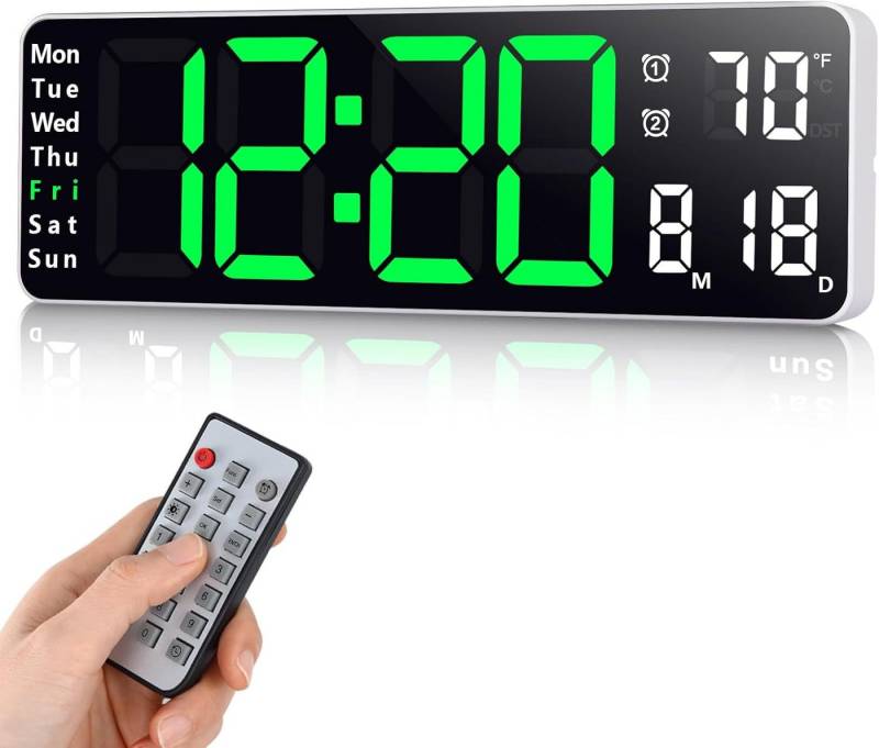 RWEUOQ Wanduhr Digitale Wanduhr, 13" Digital Uhr Wanduhr mit Fernbedienung (Großdisplay Digitaluhr LED-Wanduhr mit Fernbedienung Doppelter Wecker) von RWEUOQ