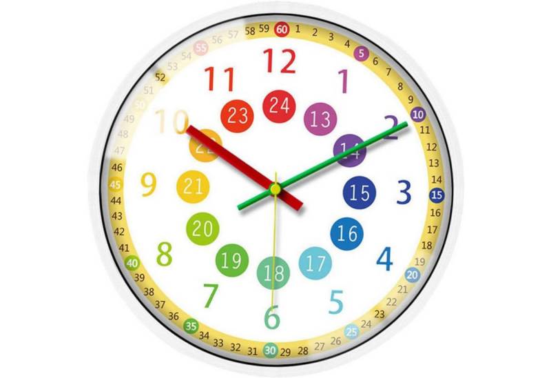RWEUOQ Wanduhr Kinder-Wanduhr Bunt Lern-Spielzeug Uhr weiß (Kinderzimmer Analog Pastell Quarzuhr lautlose) von RWEUOQ