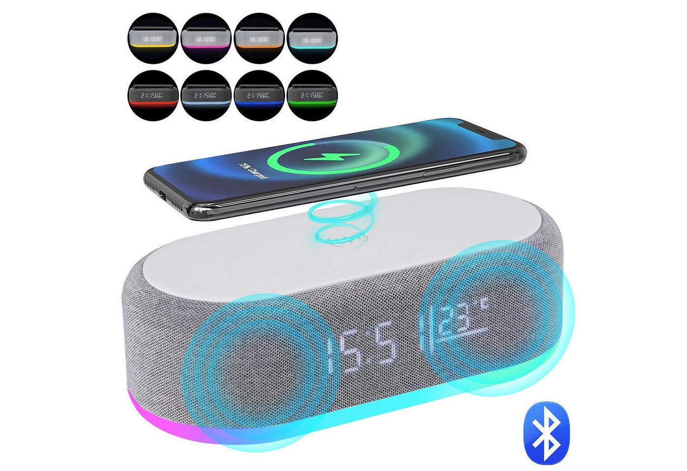 RWEUOQ Wecker Digitale Wecker mit drahtlosem Aufladen Nachtlicht Bluetooth-Audio von RWEUOQ