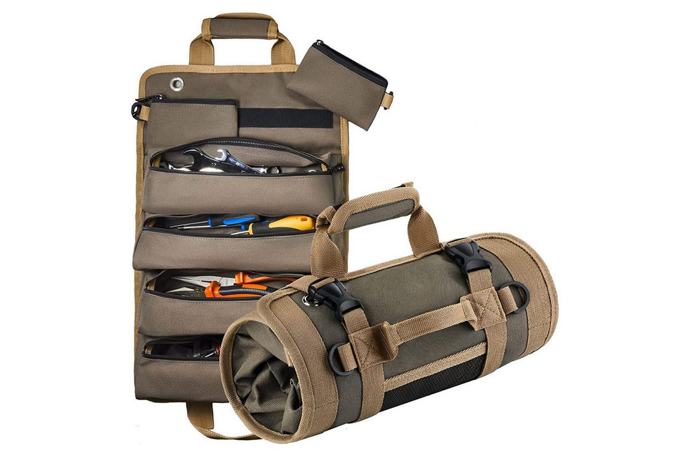 RWEUOQ Werkzeugtasche Tragbare Werkzeugrolltasche mit 4 Werkzeugfächer+2 Abnehmbare Taschen (Werkzeug-Organizer für Elektriker, Mechaniker, Reparatur von Motorrädern, 1-tlg., Werkzeug-Rolltasche mit Reißverschluss), Aufrollbare Kleine Werkzeugbox, Wasserdichter Oxford- Stoff RWEUOQ Werkzeugtasche Tragbare Werkzeugrolltasche mit 4 Werkzeugfächer+2 Abnehmbare Taschen (Werkzeug-Organizer für Elektriker, Mechaniker, Reparatur von Motorrädern, 1-tlg., Werkzeug-Rolltasche mit Reißverschluss), Aufrollbare Kleine Werkzeugbox, Wasserdichter Oxford- Stoff von RWEUOQ