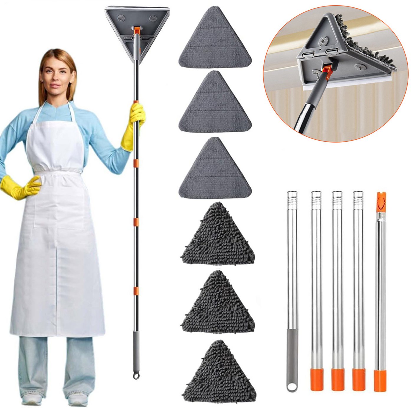 RWEUOQ Wischmopp Bodenwischer Wischmopp mit Langem Griff 216CM, Mikrofaser-Wischmopp, 180° Drehbarer Verstellbarer Dreiecksmopp für Decke,Fenster,Boden,Wand RWEUOQ Wischmopp Bodenwischer Wischmopp mit Langem Griff 216CM, Mikrofaser-Wischmopp, 180° Drehbarer Verstellbarer Dreiecksmopp für Decke,Fenster,Boden,Wand von RWEUOQ