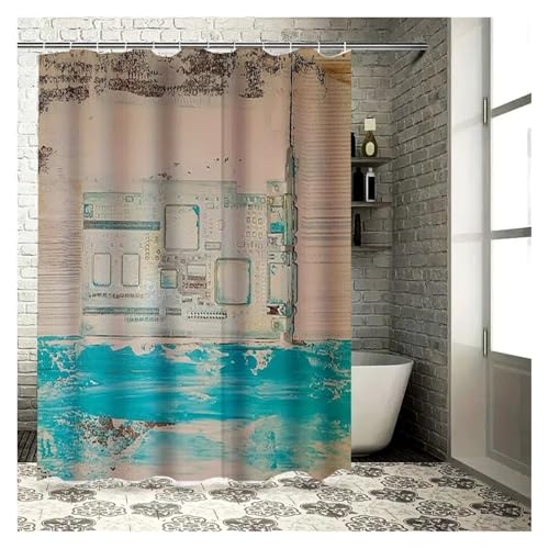 Badezimmer-Duschvorhang, Dekorativer Kunststoff, Wasserdicht, Geformter Druck, Elektronisches Blaues Design, Dekoration For Die Badewanne Zu Hause(270x180cm) von RWFRKABNK