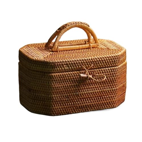 Handgewebte Aufbewahrungsbox Aus Rattan Mit Griff, Korbornament-Box, Teeservice-Behälter, Picknick-Brot, Obstkuchenkorb, Küchen-Organizer(D1-167-1) von RWFRKABNK