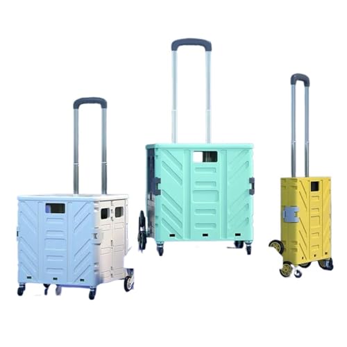 Haushaltswaren Trolley Einkaufsbehälter Faltbarer Einkaufswagen Einkaufswagen Aus Kunststoff Fahrzeugmontierte Aufbewahrungsbox Tasche Auf Rädern(Medium Brake wheel 1) von RWFRKABNK
