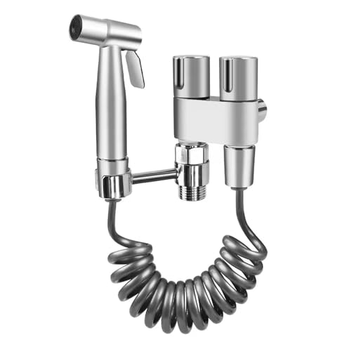 Hygienische Dusche For Badezimmer Toilette Bidet Handbrause Doppelauslass Eckventil Sets Von Badzubehör Bidet Toilettensitz(Sliver) von RWFRKABNK