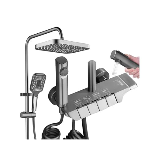 Schwarzes Badezimmer-Duschset Mit Klaviertasten, Rostfreies ABS-Duschsystem-Set, An Der Wand Montierte Badewanne, Heiß- Und Kaltmischbatterie, Regendusche(Black) von RWFRKABNK