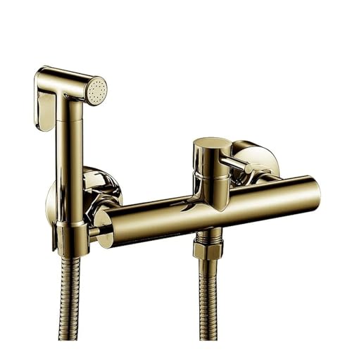 Toiletten-Bidet-Sprühset Messing Doppelnutzungs-Bidets Wasserhahn Badezimmer Heiß- Und Kaltsprüher Dusche Bidet Wasserhahn Hochdruckpistole(Brushed Gold) von RWFRKABNK