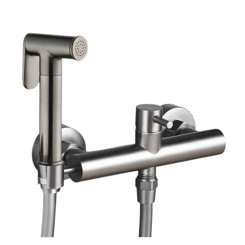 Toiletten-Bidet-Sprühset Messing Doppelnutzungs-Bidets Wasserhahn Badezimmer Heiß- Und Kaltsprüher Dusche Bidet Wasserhahn Hochdruckpistole(Brushed Grey) von RWFRKABNK