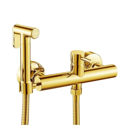 Toiletten-Bidet-Sprühset Messing Doppelnutzungs-Bidets Wasserhahn Badezimmer Heiß- Und Kaltsprüher Dusche Bidet Wasserhahn Hochdruckpistole(Gold) von RWFRKABNK