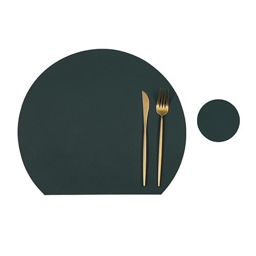 RWGSNB Untersetzer, 6 Teiliges Waschbares Doppelseitiges Tischset Aus Leder Halbrunde Tischsets rutschfeste Hitzebeständige Matten und Untersetzer Einfarbige Tischsets für Den Couchtisch Dunkelgr von RWGSNB