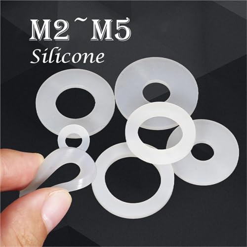 Cxiang-Flache Unterlegscheiben M2 M2.5 M2.7 M3 M4 M5 Silicone Flat Gasket White Silicon O Rings Seal Washer, für Bolzenschraube(M2x5x0.3mm-100Pcs) von RWLQWEA
