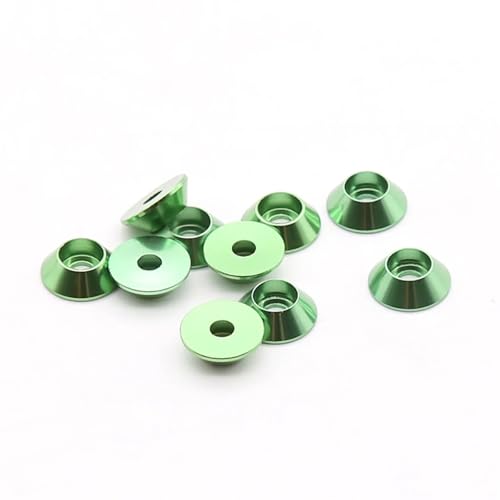 Cxiang-Flache Unterlegscheiben M2 M2.5 M3 M4 Conical Cup Colored Aluminum Alloy Cylindrical Head Convex Head Hexagonal Washer Cup Head Washer, für Bolzenschraube(Green,M3-10Pcs) von RWLQWEA