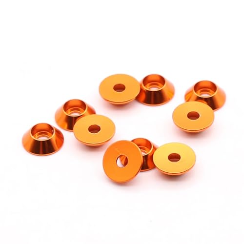Cxiang-Flache Unterlegscheiben M2 M2.5 M3 M4 Conical Cup Colored Aluminum Alloy Cylindrical Head Convex Head Hexagonal Washer Cup Head Washer, für Bolzenschraube(Orange,M2.5-10Pcs) von RWLQWEA