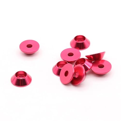 Cxiang-Flache Unterlegscheiben M2 M2.5 M3 M4 Conical Cup Colored Aluminum Alloy Cylindrical Head Convex Head Hexagonal Washer Cup Head Washer, für Bolzenschraube(Peach red,M4-10Pcs) von RWLQWEA