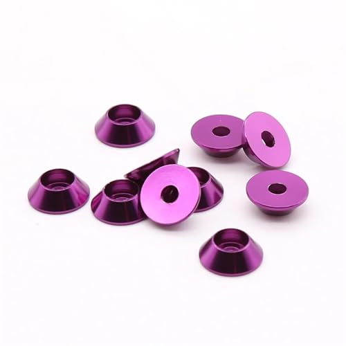 Cxiang-Flache Unterlegscheiben M2 M2.5 M3 M4 Conical Cup Colored Aluminum Alloy Cylindrical Head Convex Head Hexagonal Washer Cup Head Washer, für Bolzenschraube(Purple,M4-10Pcs) von RWLQWEA