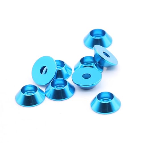 Cxiang-Flache Unterlegscheiben M2 M2.5 M3 M4 Conical Cup Colored Aluminum Alloy Cylindrical Head Convex Head Hexagonal Washer Cup Head Washer, für Bolzenschraube(Sky blue,M4-10Pcs) von RWLQWEA