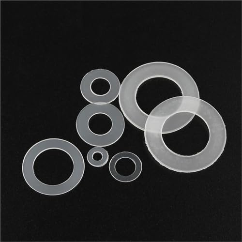Cxiang-Flache Unterlegscheiben M2 M2.5 M3 M4 M5 M6 M8 M10 Black/White Plastic Nylon Ultrathin Washer Flat Ring Seal Washer Gasket, für Bolzenschraube(White,M3x8x0.5) von RWLQWEA