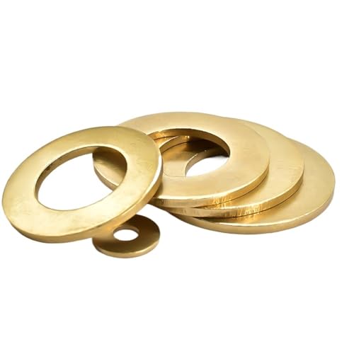 Cxiang-Flache Unterlegscheiben M2 M3 M4 M5 M6 M8 M10 M12 M14 M16 M18 M20 Solid Brass Flat Washer Plain Brass Gasket Shim Pad Ring Spacer, für Bolzenschraube(M4x10x1(500Pcs)) von RWLQWEA