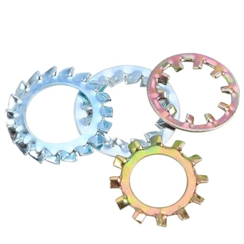Cxiang-Flache Unterlegscheiben M3 M4 M5 M6 M8 M10 M12 M14 Zinc Plated Carbon Steel External Internal Toothed Serrated Lock Washer Shakeproof Gasket, für Bolzenschraube(Color Zine External,M12-20pcs) von RWLQWEA