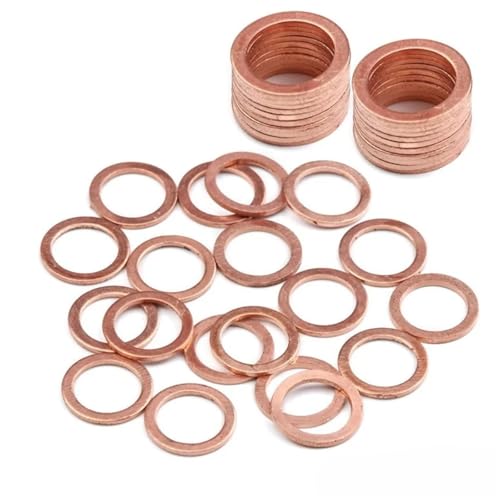 Cxiang-Flache Unterlegscheiben M5 M6 M8 M10 M12 M14 Copper Washer Flat Ring Seal Spacer O Ring Gasket Solid Shim Pad Sump Plug Hardware Accessories, für Bolzenschraube(50pcs M12-18 in bag) von RWLQWEA