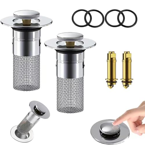 RWRAPS 2Pcs Isolate Odor and Prevent Cockroaches-Stainless Steel Floor Drain Filter,2024 New Upgraded Pop-Up Bounce Bathroom Sink Drain Strainer with Basket von RWRAPS