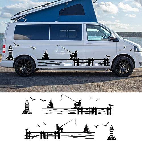 RWRAPS Autoaufkleber Leuchtturm Angeln Grafiken Vinyl Aufkleber, passend für VW Transporter Bus T4 T5 T6 Caravelle Zubehör von RWRAPS