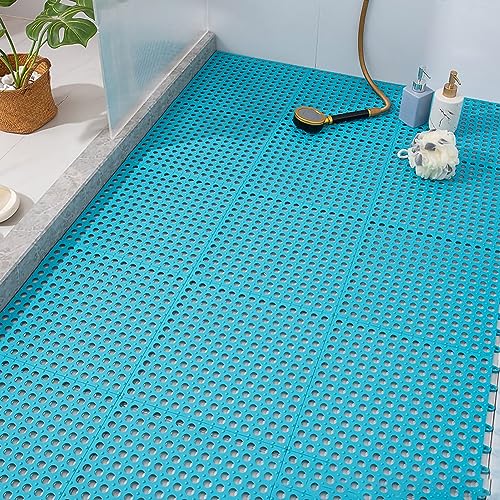 Badezimmermatte, Badezimmer-Bodenmatte, 10 Stück, Saugnapf-Fußmatten, Rutschfeste Kunststoff-Mosaik-Badematte für Küche und Badezimmer(Blau) von RWUDV