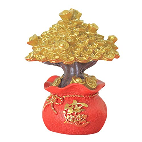RWUDV Feng Shui Geldbaum Glücksbaum Bonsai Ornament mit Reichtum Münzen natürliche künstliche Bäume Figur für Home Office Tischdekoration (Golden) von RWUDV