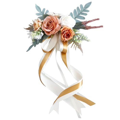 RWUDV Hochzeitsgang Stuhl Dekorationen für Hochzeitszeremonie, Hochzeitsbänke Blumen mit Bändern, Künstliche Blumenhochzeitsblumen Stuhl Rückenblumendekorationen für Hochzeit (B) von RWUDV