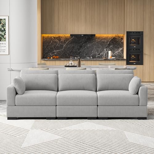 RWUDV Modernes Ecksofa, Sofa 3-Sitzer, Dreisitzer Stoffsofa, Polstersofa Loungesofa Couch, Großes Sektionssofa mit Schlaffunktion,Modulares Sofa, Eckcouch Schlafcouch mit Kissen,Cordstoff von RWUDV