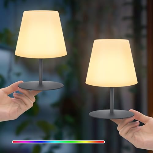 RWWR 2 Stück LED Akku Tischlampe Kabellos Mini Kleine Dimmbar 8 Farben TYP-C Aufladbar Tischlampe Outdoor Tischleuchte für draußen für Balkon Patio Terrasse (Grau) von RWWR