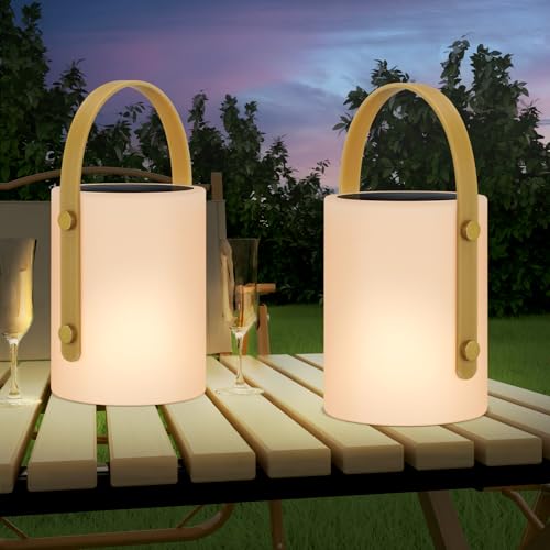 RWWR 2er Pack Solar Lampe Outdoor LED Solarlampen 2-in-1 Aufladung LED tischleuchte Akku Tischlampe 8 Farben IP44 für Terrasse Camping Garten Balkon von RWWR