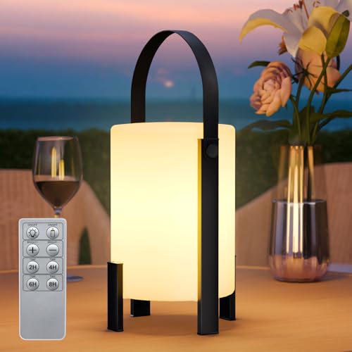 ​RWWR LED-Lampe Outdoor Akku Tischlampe tragbar kabellos 3000K und Kerzen atmendes Licht USB-C Akku Tischleuchte dimmbar mit Timer-Funktion Fernsteuerung IP44 für Camping Garten Balkon Terrasse​ von RWWR