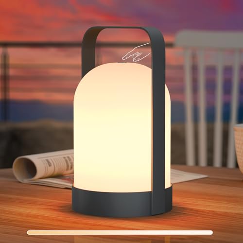RWWR LED Akku Lampe Touch-Schalter 3 Farben Dimmbar USB Aufladbare Tischlampe Outdoor Tischlampe Kabellos für Camping Garten Balkon Terrasse von RWWR