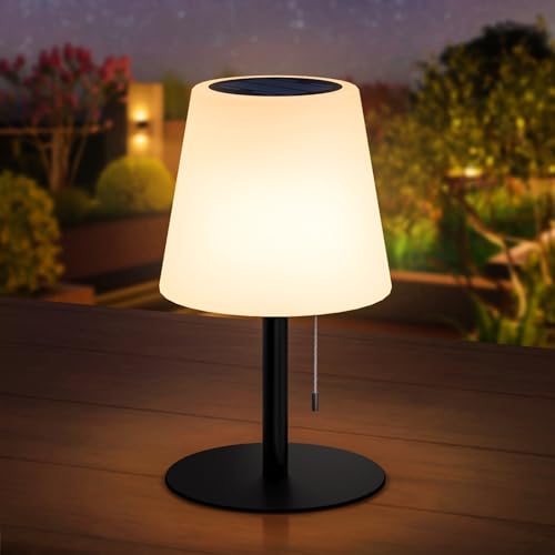 RWWR LED Solar Tischlampe Outdoor 2-in-1 Aufladung Tischlampe Kabellos Akku Tischleuchte Aufladbar mit Fernsteuerung 3 Farben Dimmbar IP44 für Camping Garten Balkon Terrasse (B Schwarz) von RWWR